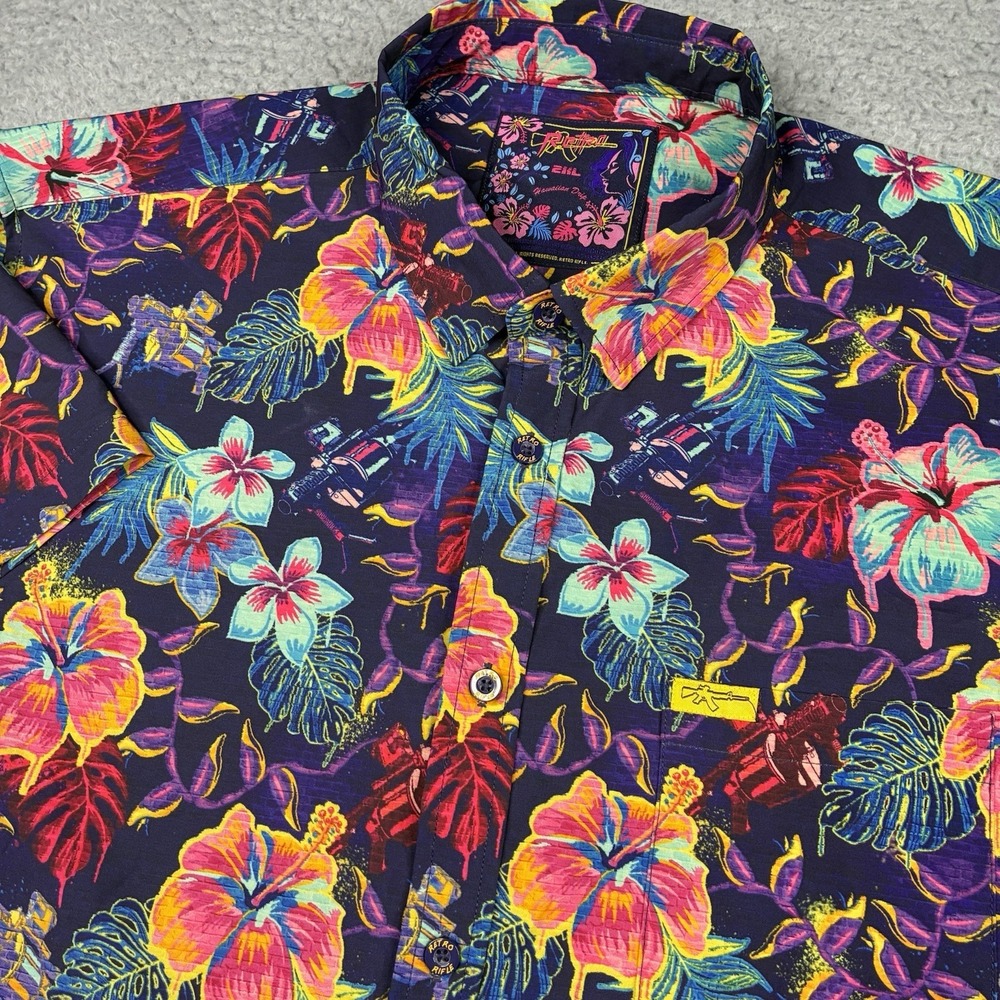 Retro Rifle Hawaiian Drip Button Up Shirt Men's XXL Floral Tropical Aloha
